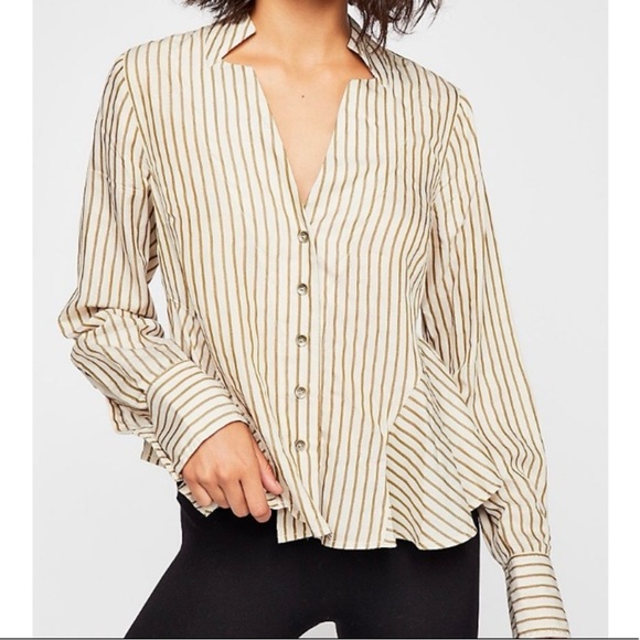 Free People Tops - Free People Making Memories Button Down Blouse Golden Stripes Women’s Size Large